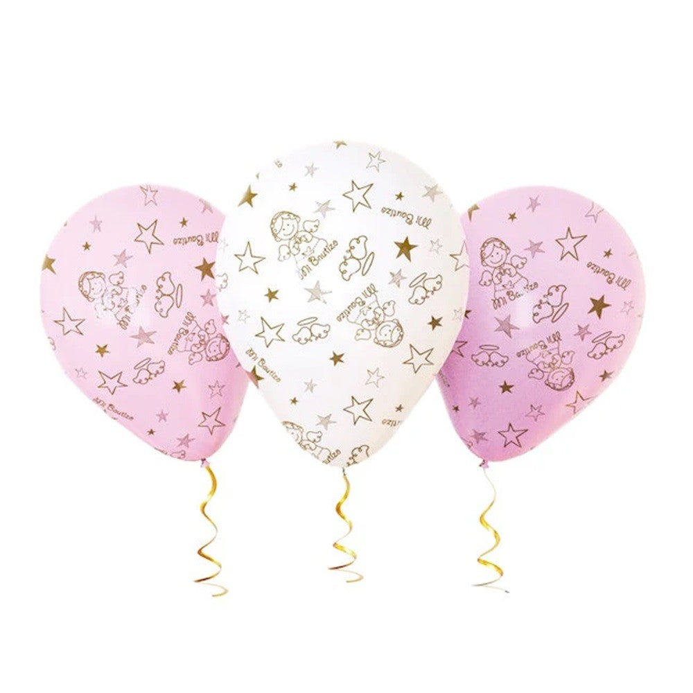 Globos Látex Mi Bautizo x 25 Tonos Rosados