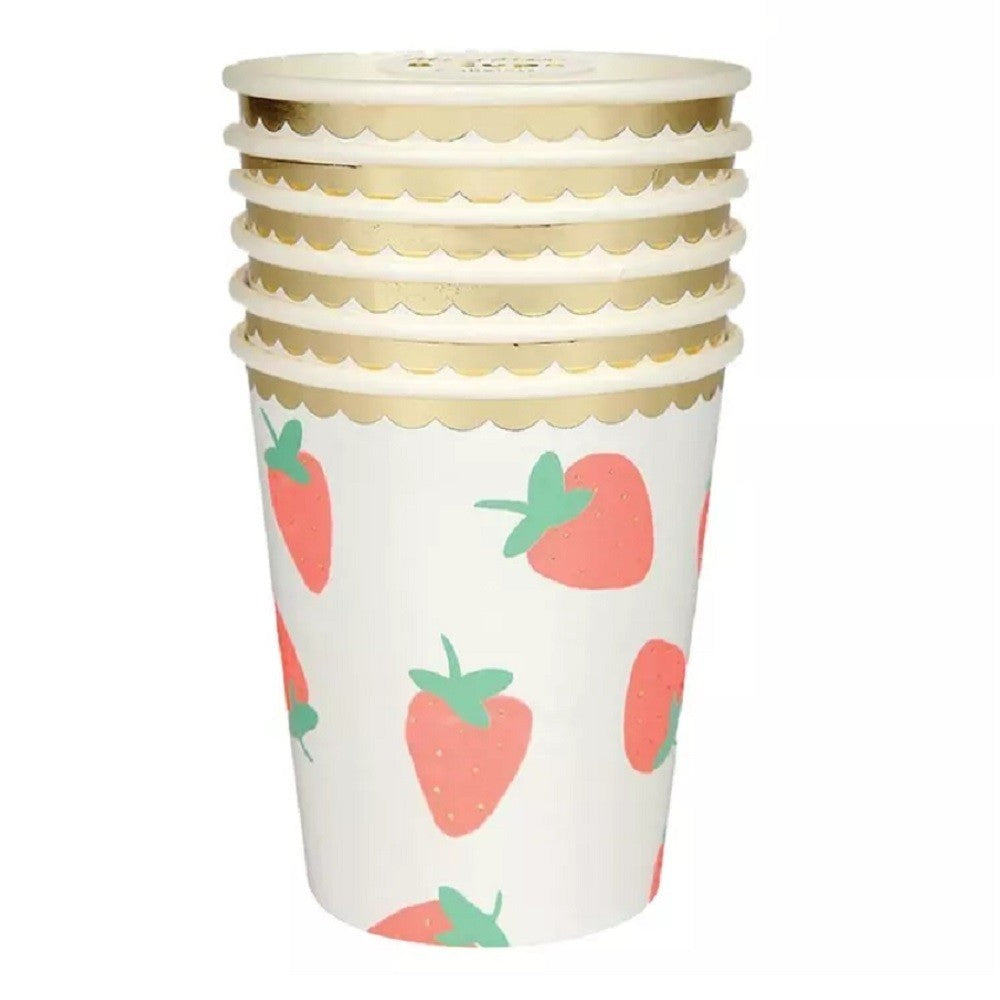 Vaso Diseño Frutilla Borde Dorado x 6
