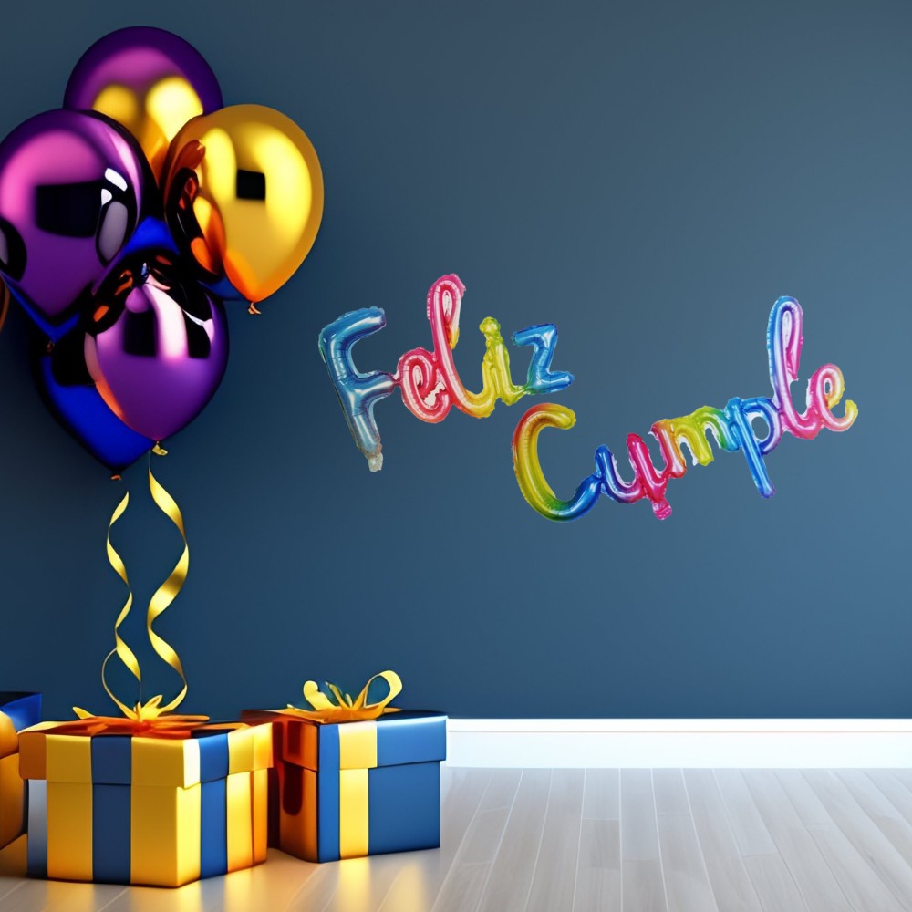Globo Metálico Feliz Cumple Cursiva Colores