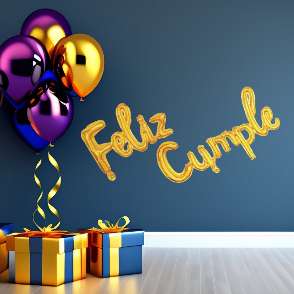 Globo Metálico Feliz Cumple Cursiva Colores