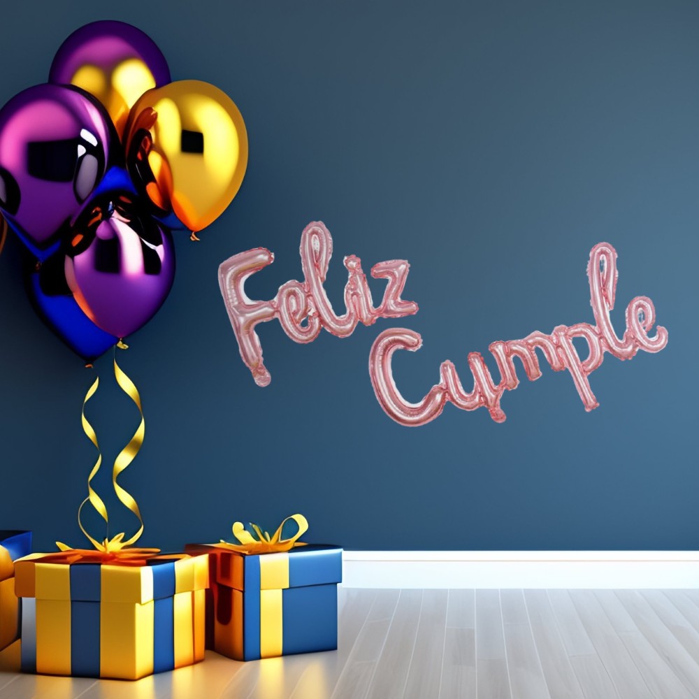 Globo Metálico Feliz Cumple Cursiva Colores
