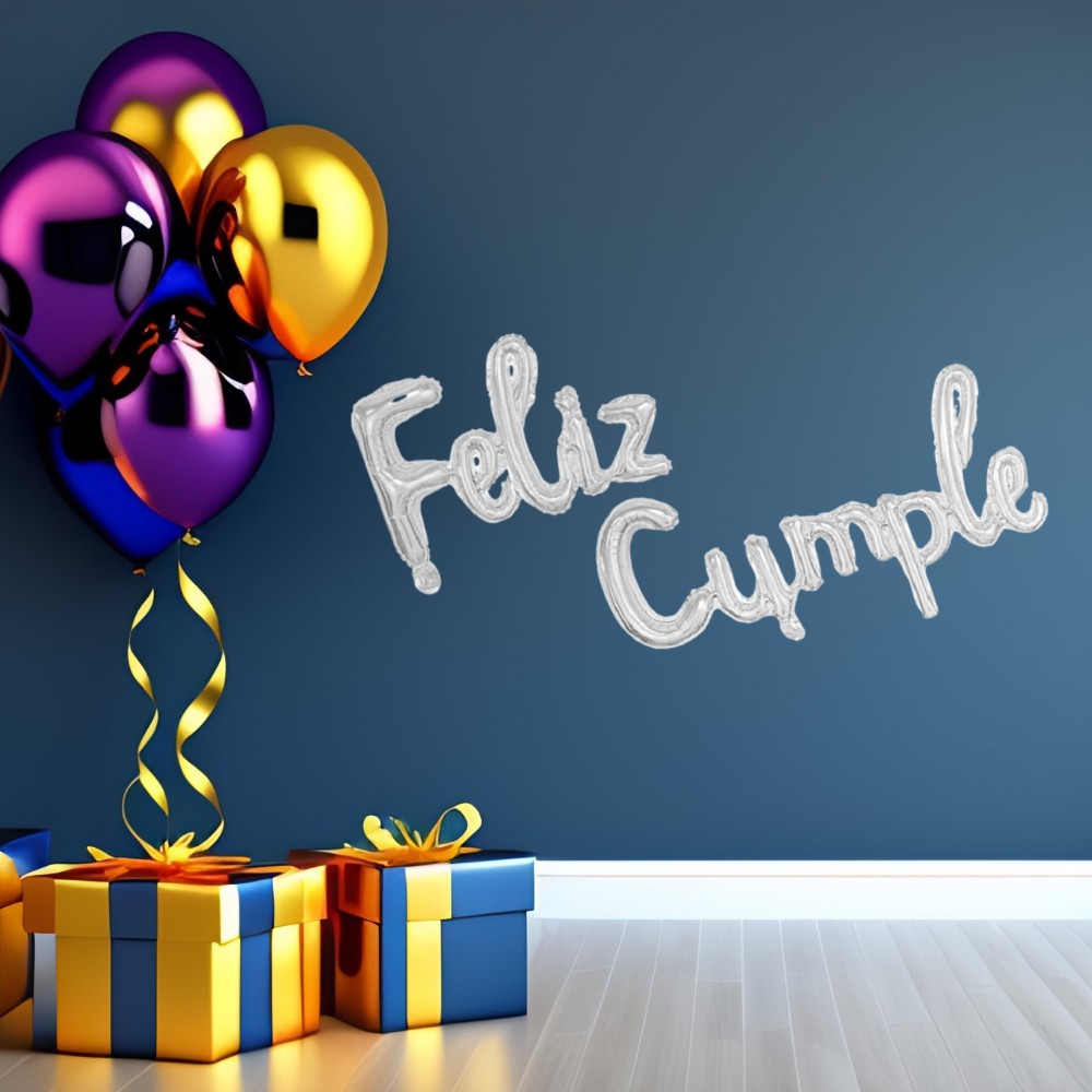 Globo Metálico Feliz Cumple Cursiva Colores