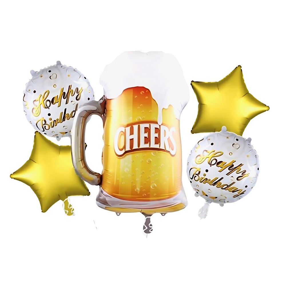 Set 5 Globos Cerveza y Estrellas | Decoración Cumpleaños