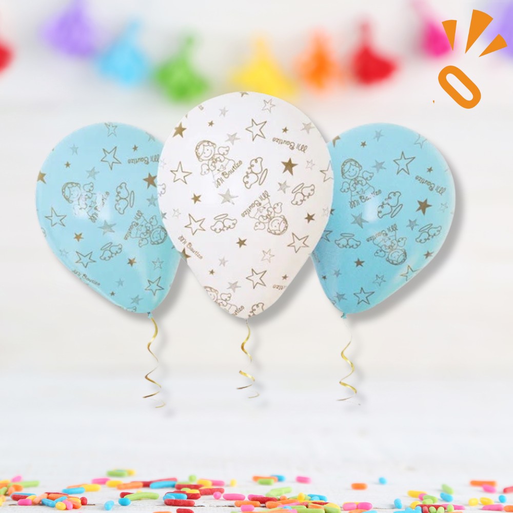 Globos Látex Mi Bautizo x 25 Tonos Celeste