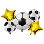 Set 5 Globos Metalizados Pelota de Fútbol y Estrellas Doradas | Cotillón Activarte