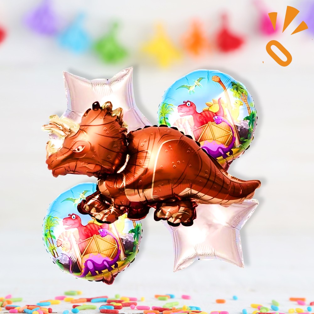Set Globos Metálico Dinosaurio Triceratops