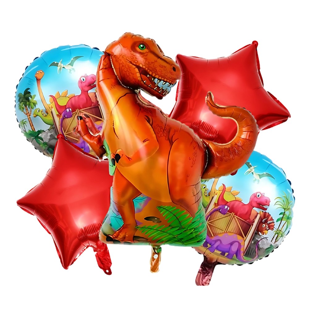 Set Globo Metálico Dinosaurio Trex x 5