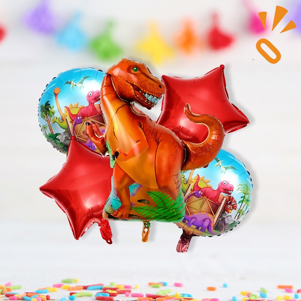 Set Globo Metálico Dinosaurio Trex x 5