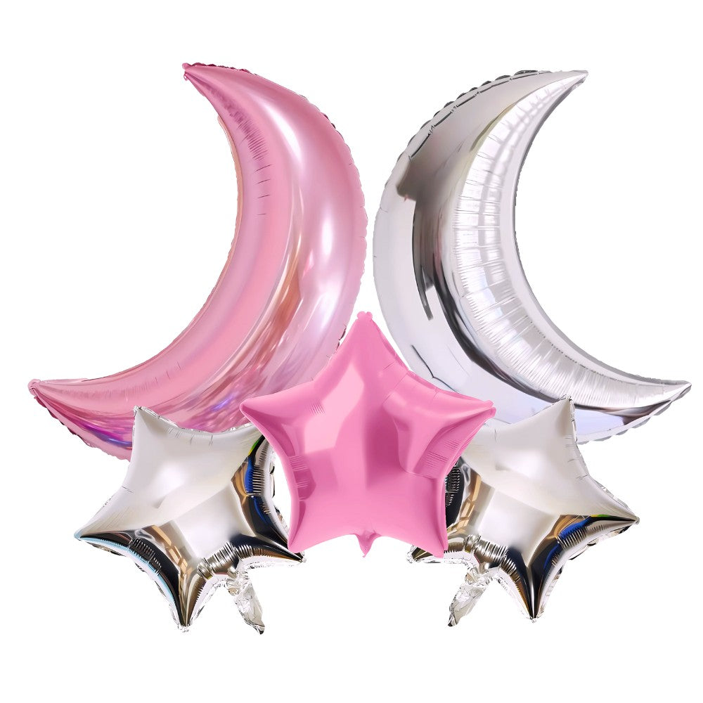 Set Globos Estrella Luna Rosado