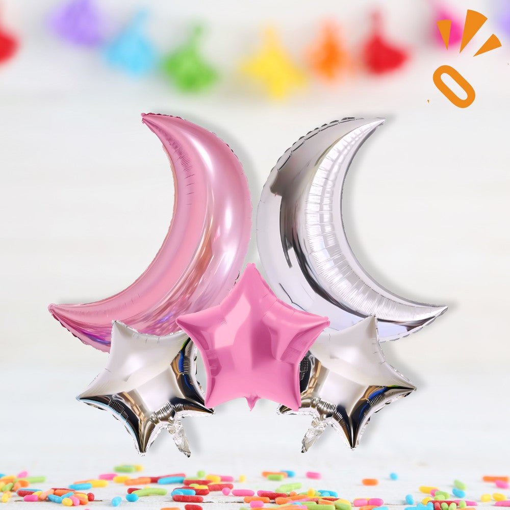 Set Globos Estrella Luna Rosado