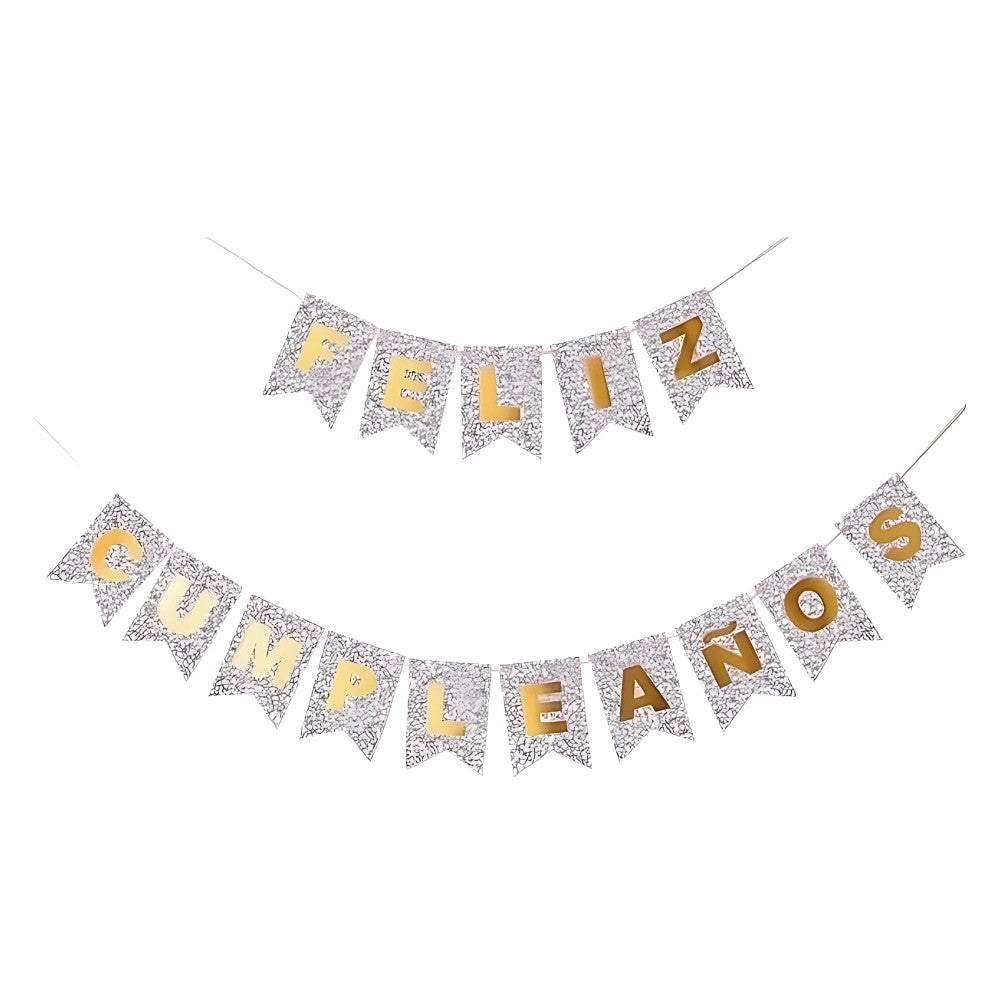 Guirnalda Banderín "Feliz Cumpleaños" Glitter Plateado