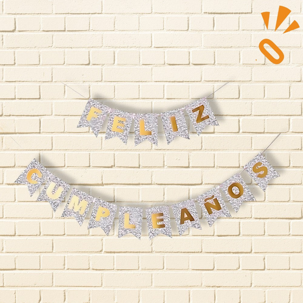 Guirnalda Banderín "Feliz Cumpleaños" Glitter Plateado