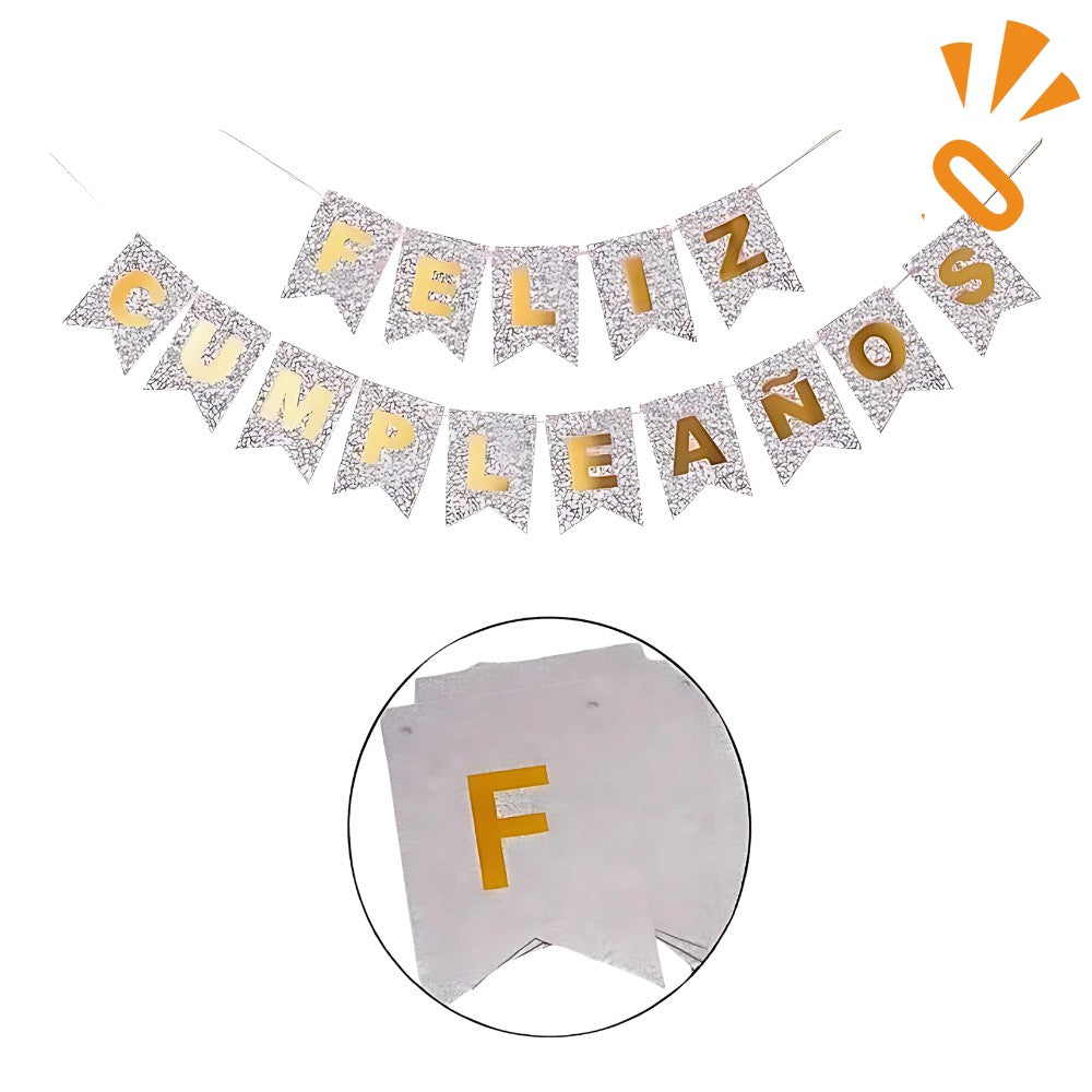 Guirnalda Banderín "Feliz Cumpleaños" Glitter Plateado