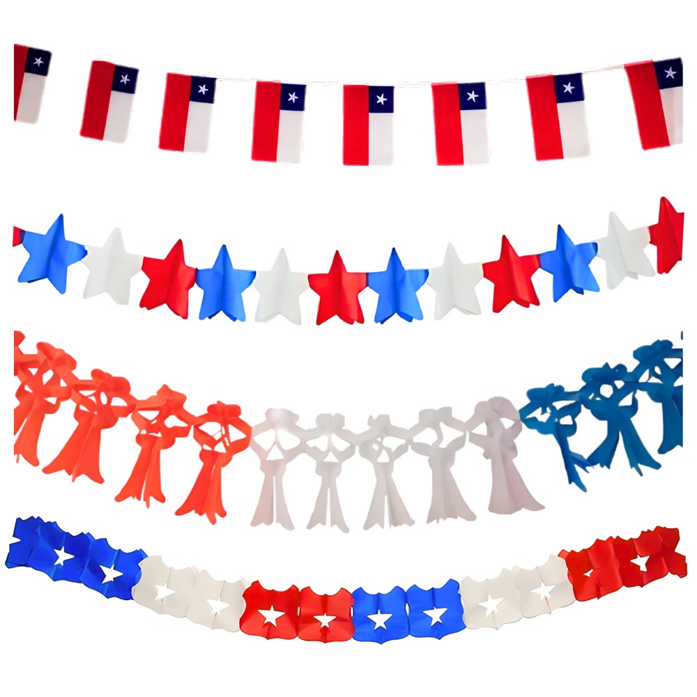 Set 4 Guirnaldas Tricolor Chile Fiestas Patrias