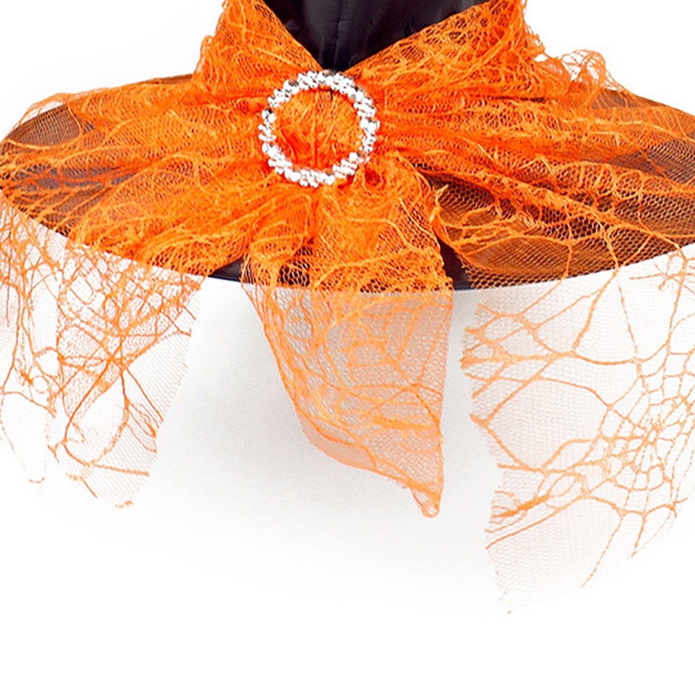 Gorro Bruja Velo y Brillos Naranjo