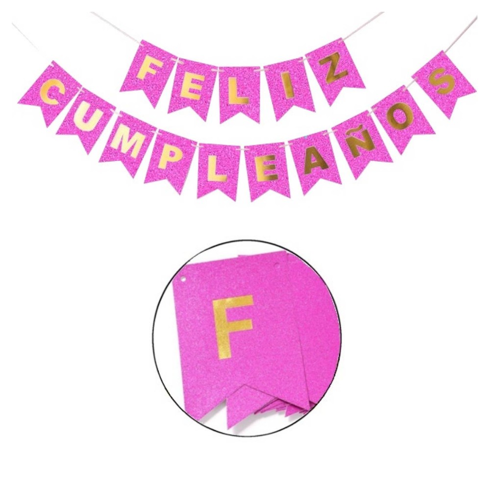 Guirnalda Banderín "Feliz Cumpleaños" Glitter Fucsia