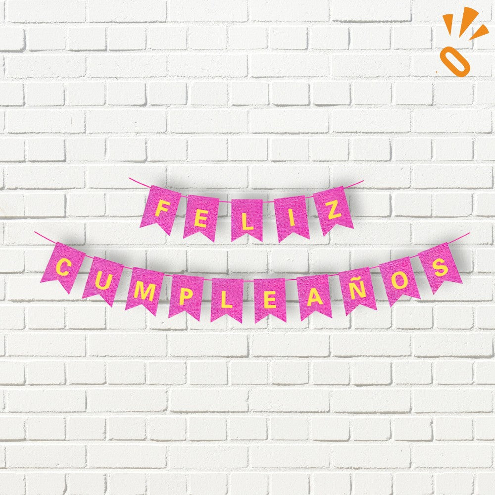 Guirnalda Banderín "Feliz Cumpleaños" Glitter Fucsia