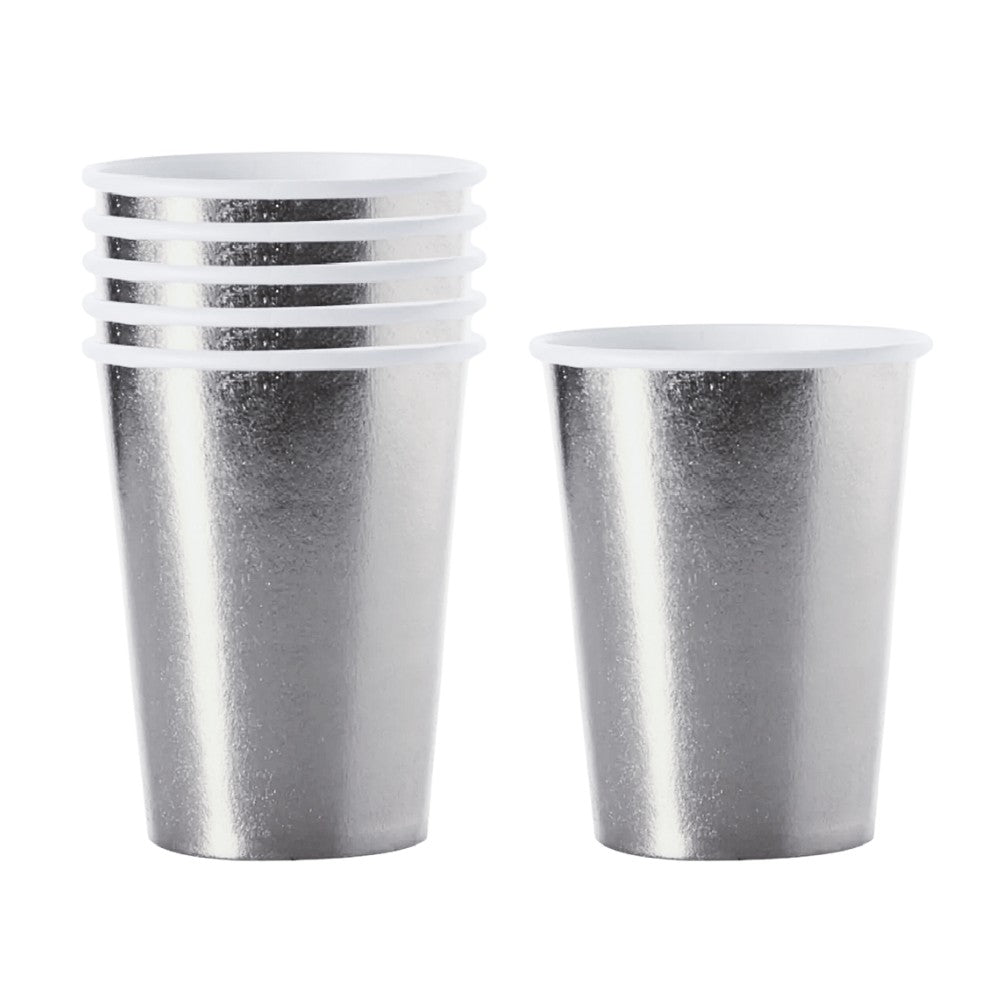 Vaso Polipapel Metalizado Plateado 300 ml x 6