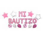 Set Globos Letras Mi Bautizo Rosado
