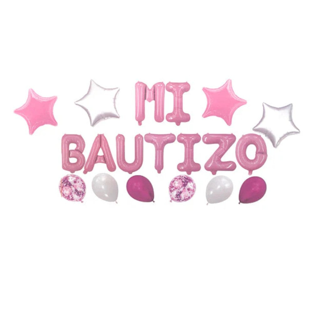 Set Globos Letras Mi Bautizo Rosado