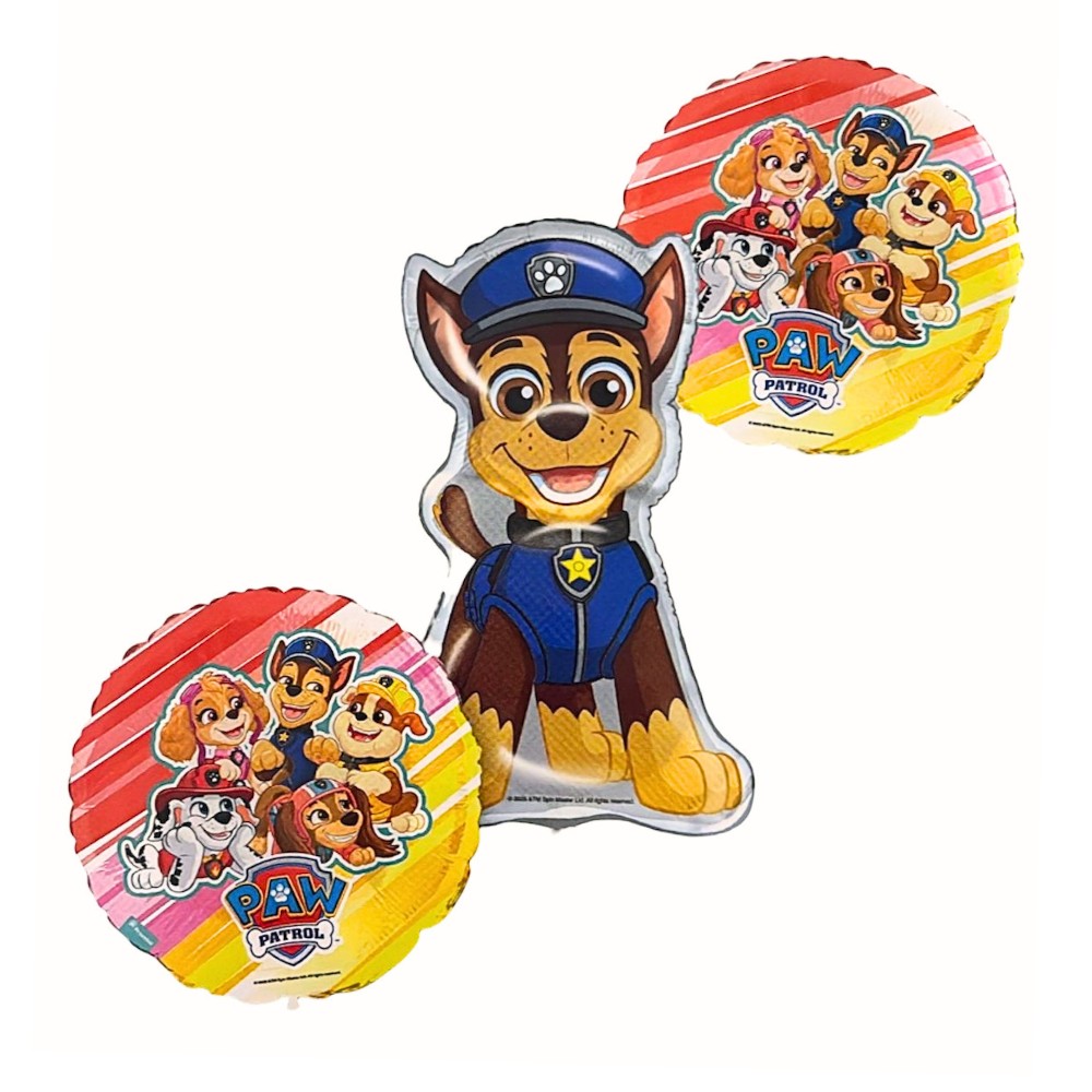 Set 3 Globos Metálicos Paw Patrol | Decoración Cumpleaños Oficial