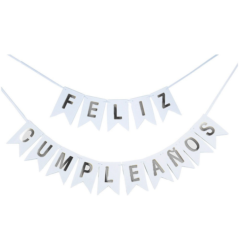 Guirnalda Banderín "Feliz Cumpleaños" Blanco Plateado
