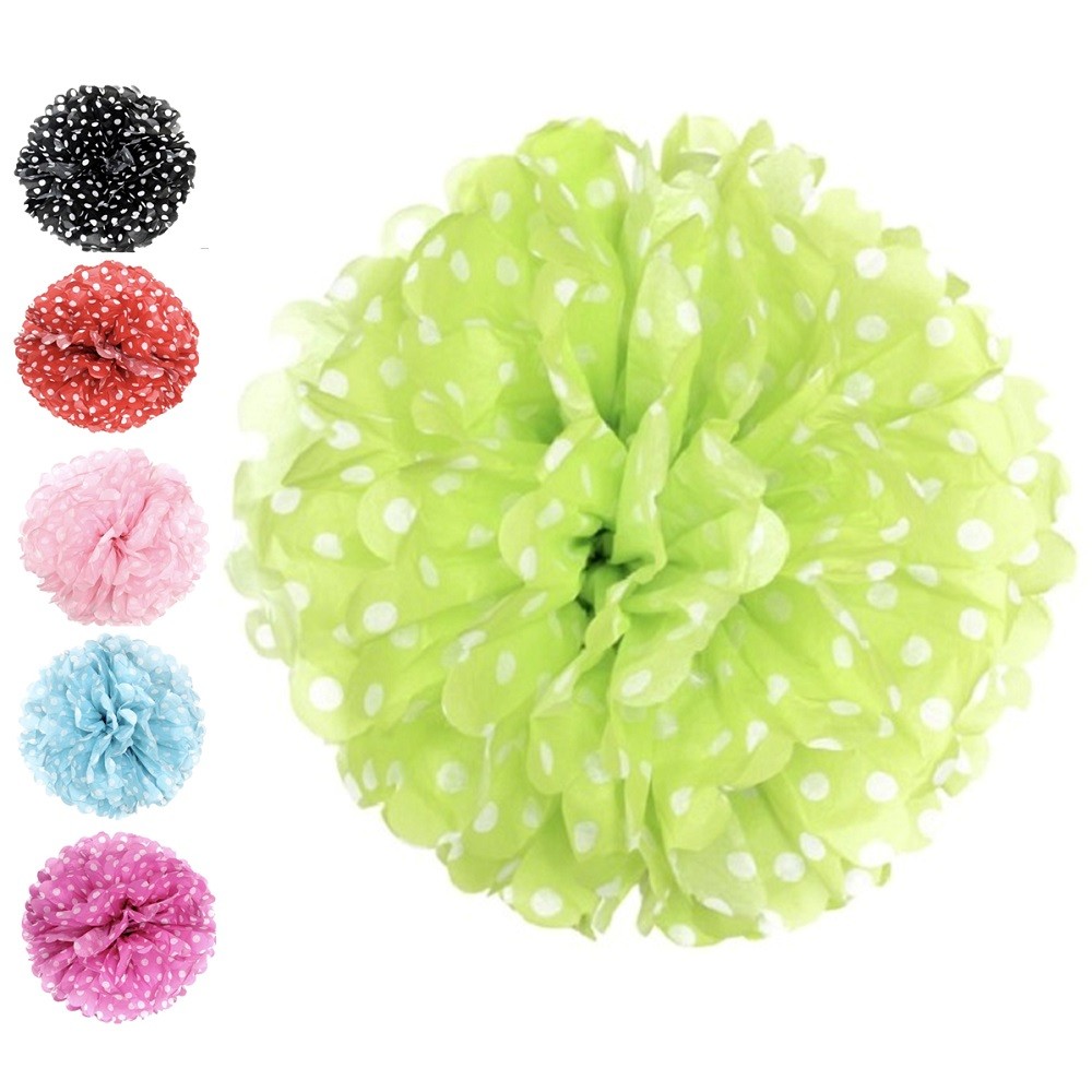 Set 6 Pompón Papel Lunares 35 cm Colores