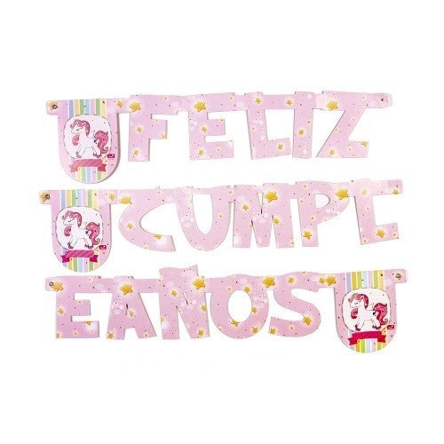 Guirnalda Feliz Cumpleaños Unicornio Rosado