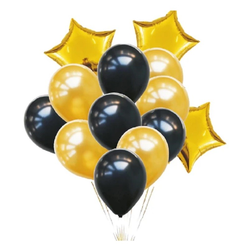 Set 10 Globos Estrella Dorado Negro | Decoración Cumpleaños