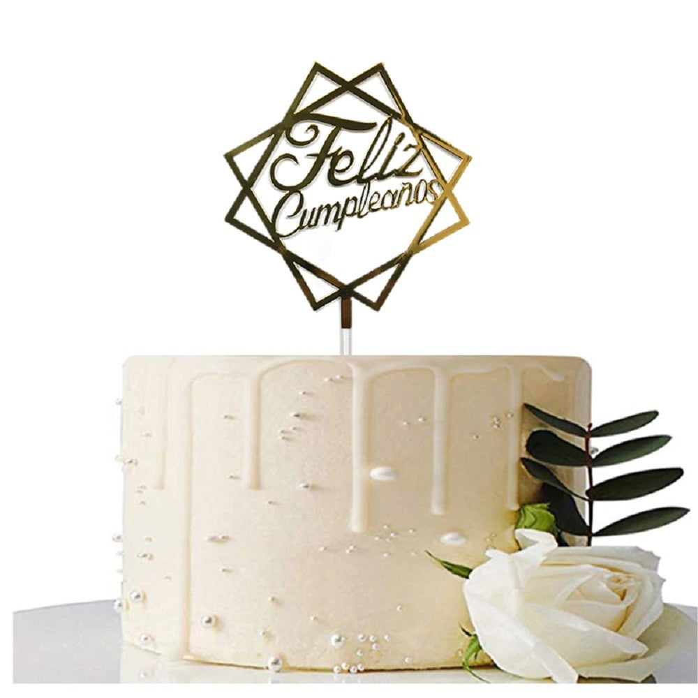 Topper Torta Cuadrado Feliz Cumpleaños