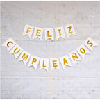 Guirnalda Banderín "Feliz Cumpleaños" Blanco Dorado