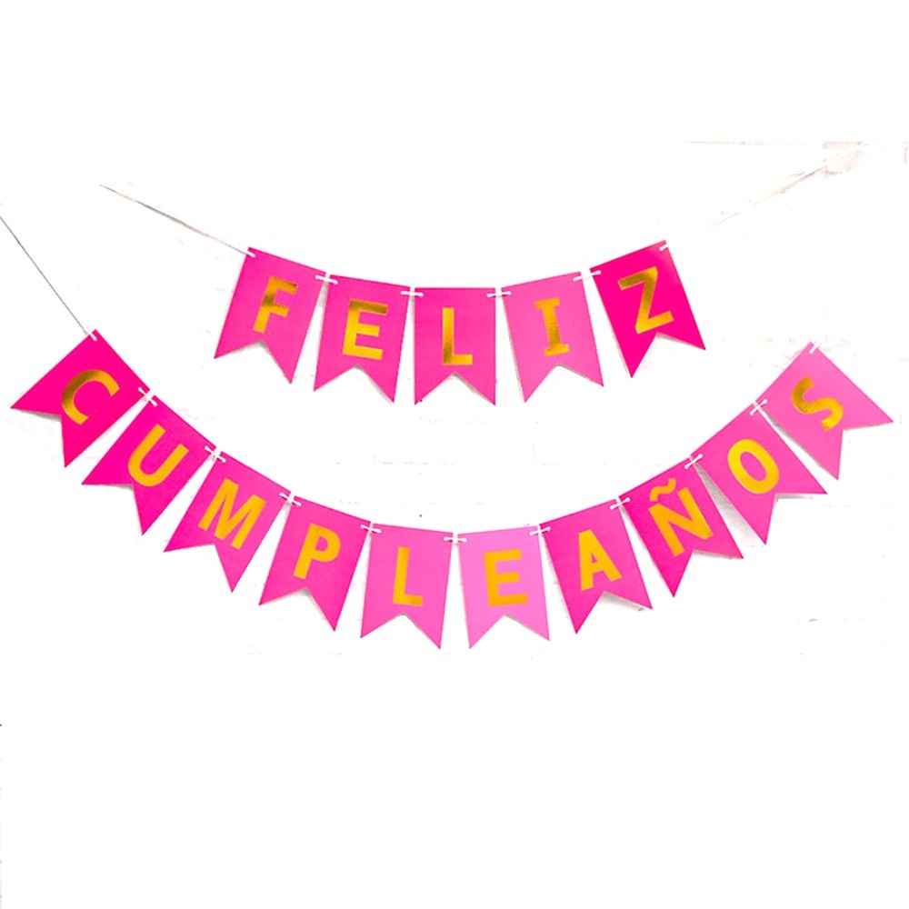 Guirnalda Banderín "Feliz Cumpleaños" Fucsia Dorado