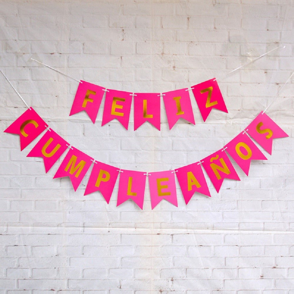 Guirnalda Banderín "Feliz Cumpleaños" Fucsia Dorado