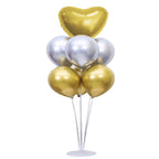 Set 7 Globos Corazón Cromo Dorado con Base | Decoración Cumpleaños