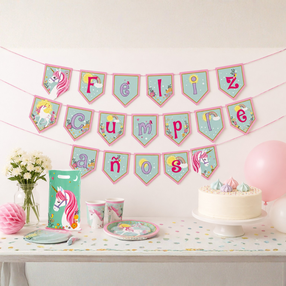 Guirnalda Feliz Cumpleaños Unicornio Encantado
