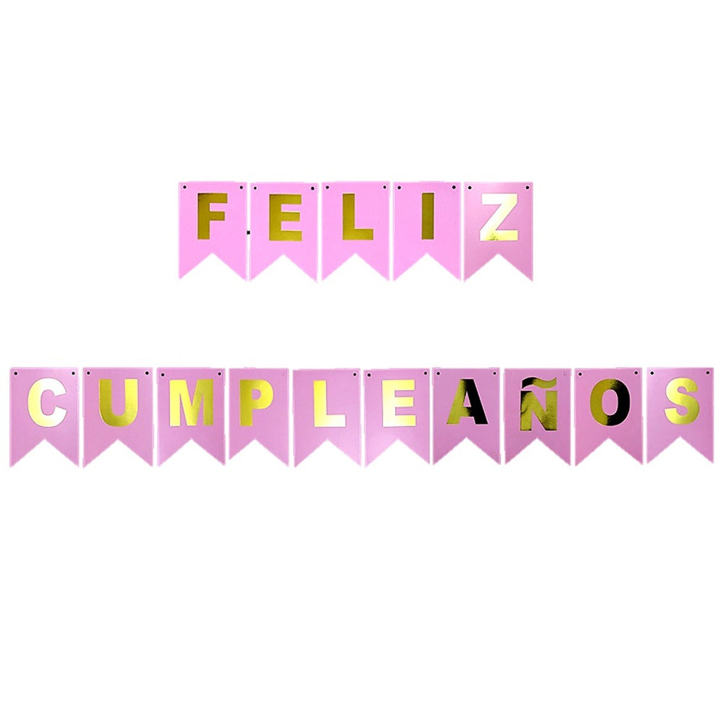 Guirnalda Banderín "Feliz Cumpleaños" Rosado Dorado