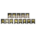 Cartel Banderín Feliz Año Nuevo Negro Dorado