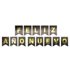 Cartel Banderín Feliz Año Nuevo Negro Dorado