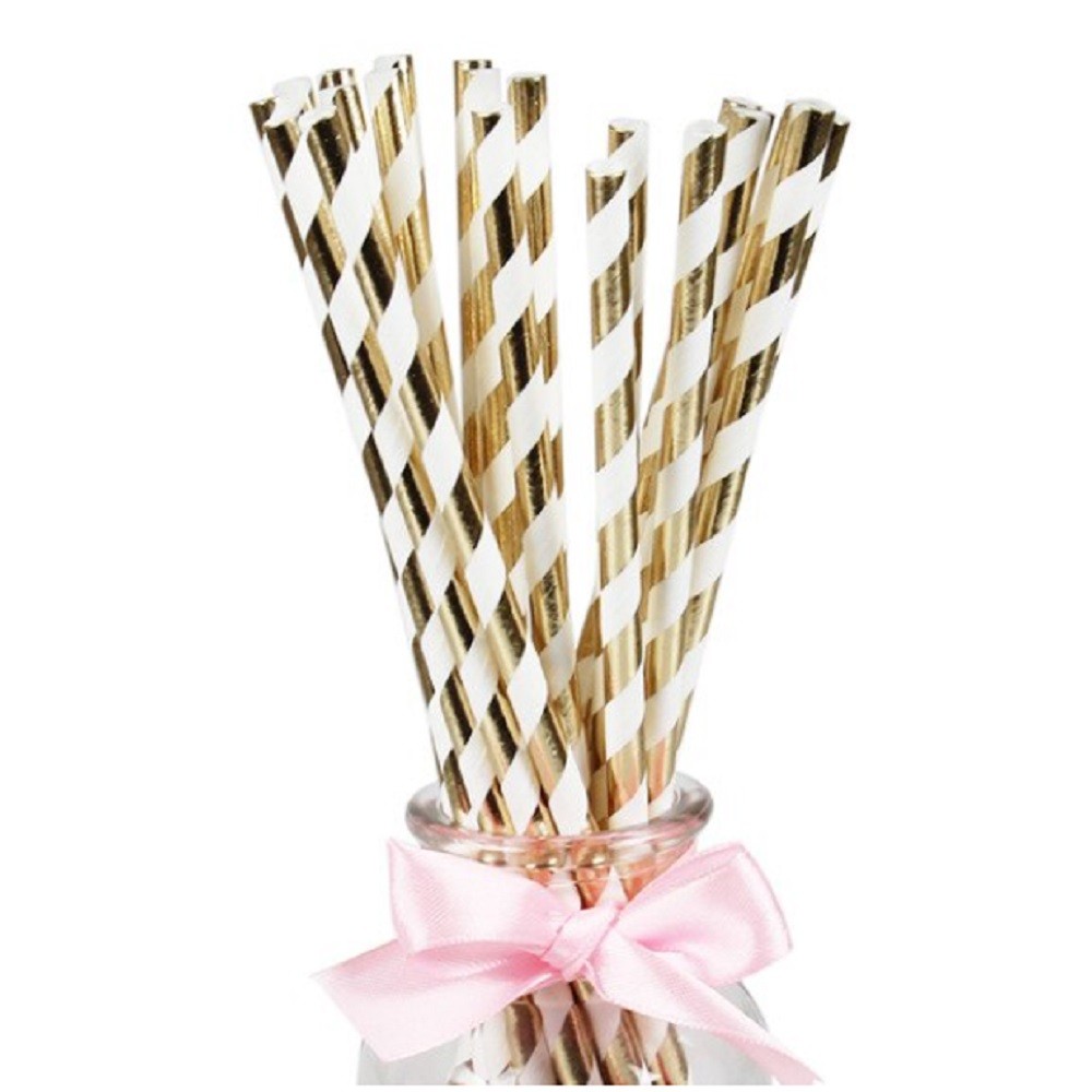 Bombilla de Papel Rayas Metalizada x 12