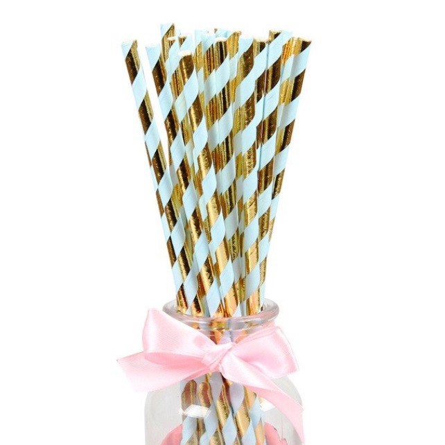 Bombilla de Papel Rayas Metalizada x 12