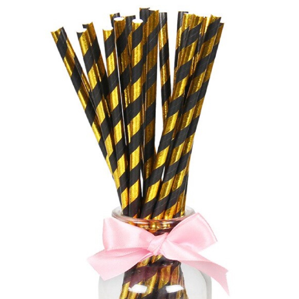 Bombilla de Papel Rayas Metalizada x 12
