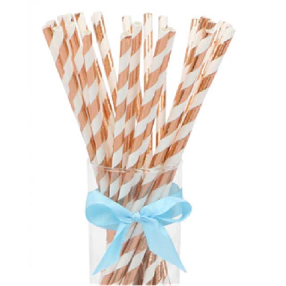Bombilla de Papel Rayas Metalizada x 12