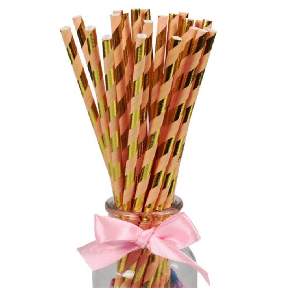 Bombilla de Papel Rayas Metalizada x 12
