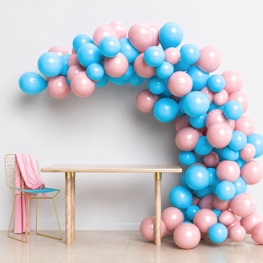 Arco Orgánico de Globos Celeste Rosado 100 Globos | Kit Completo