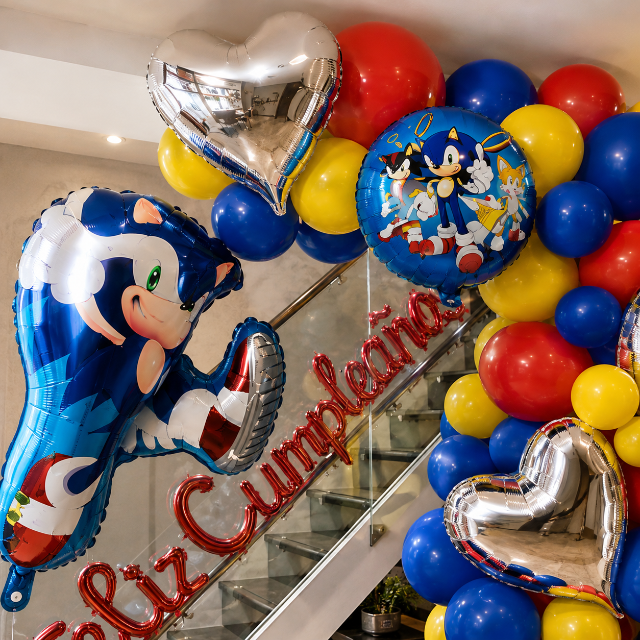 Kit Decoración Cumpleaños Sonic 61 Globos | Arco Completo