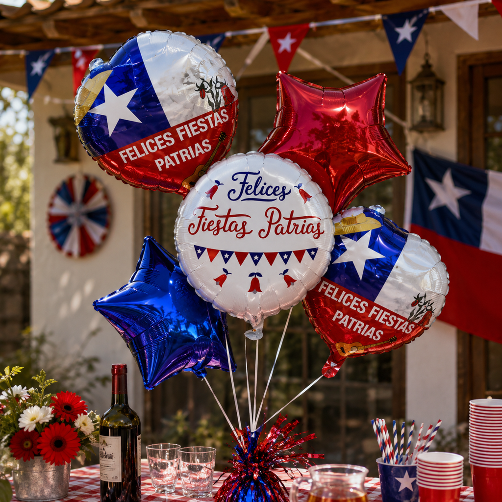 Set Globos Metálicos Feliz 18 Fiestas Patrias Chile