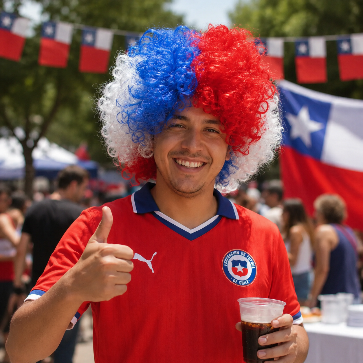 Peluca Afro Tricolor Chile Fiestas Patrias