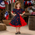 Traje Huasa China Azul Floreado Niña Fiestas Patrias