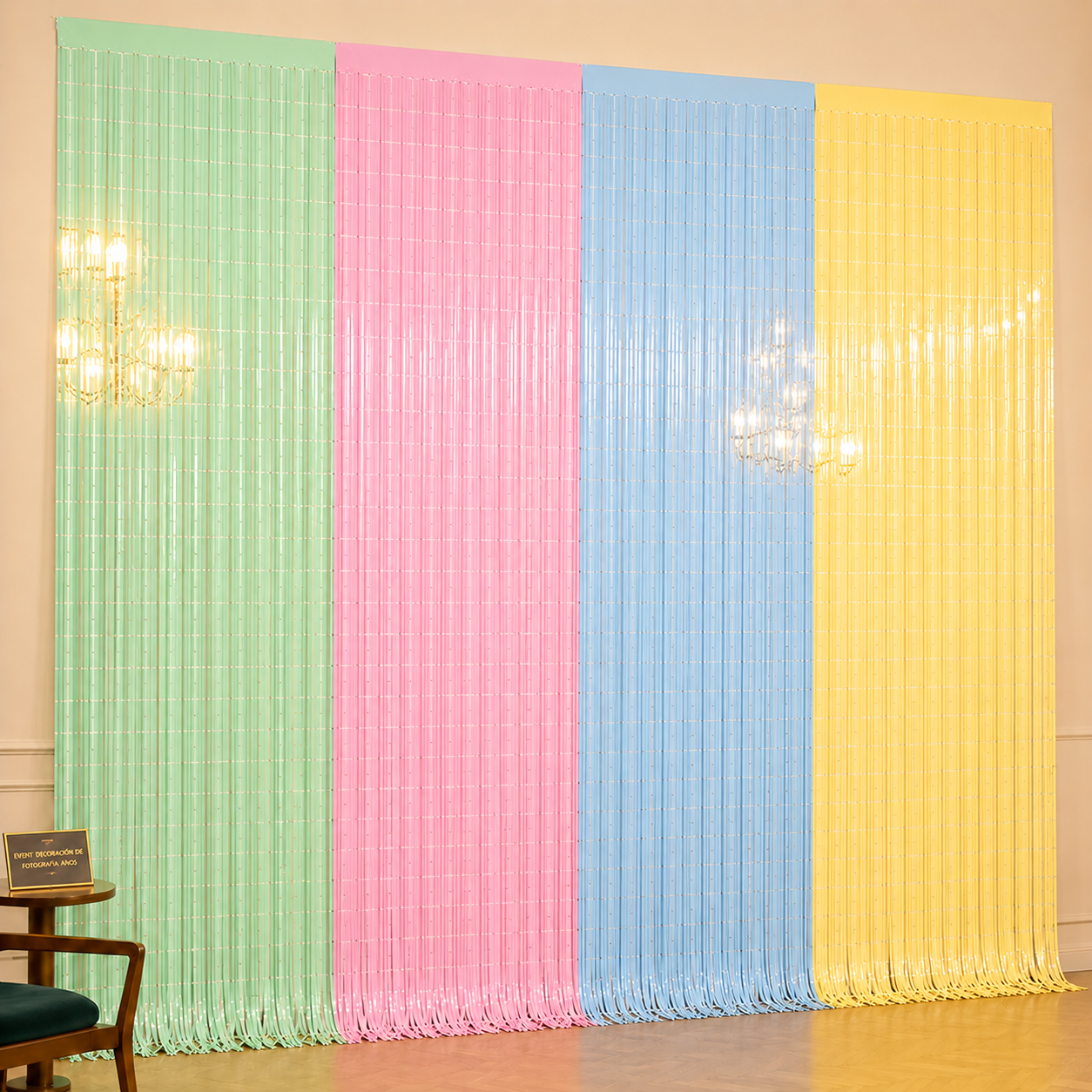 Cortina Guirnalda Macaron Pastel Cuadrada Colores