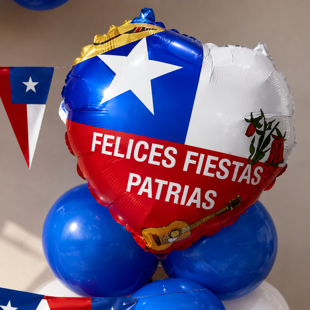 Set Decoración Fiestas Patrias Chile Viva Chile con Globos
